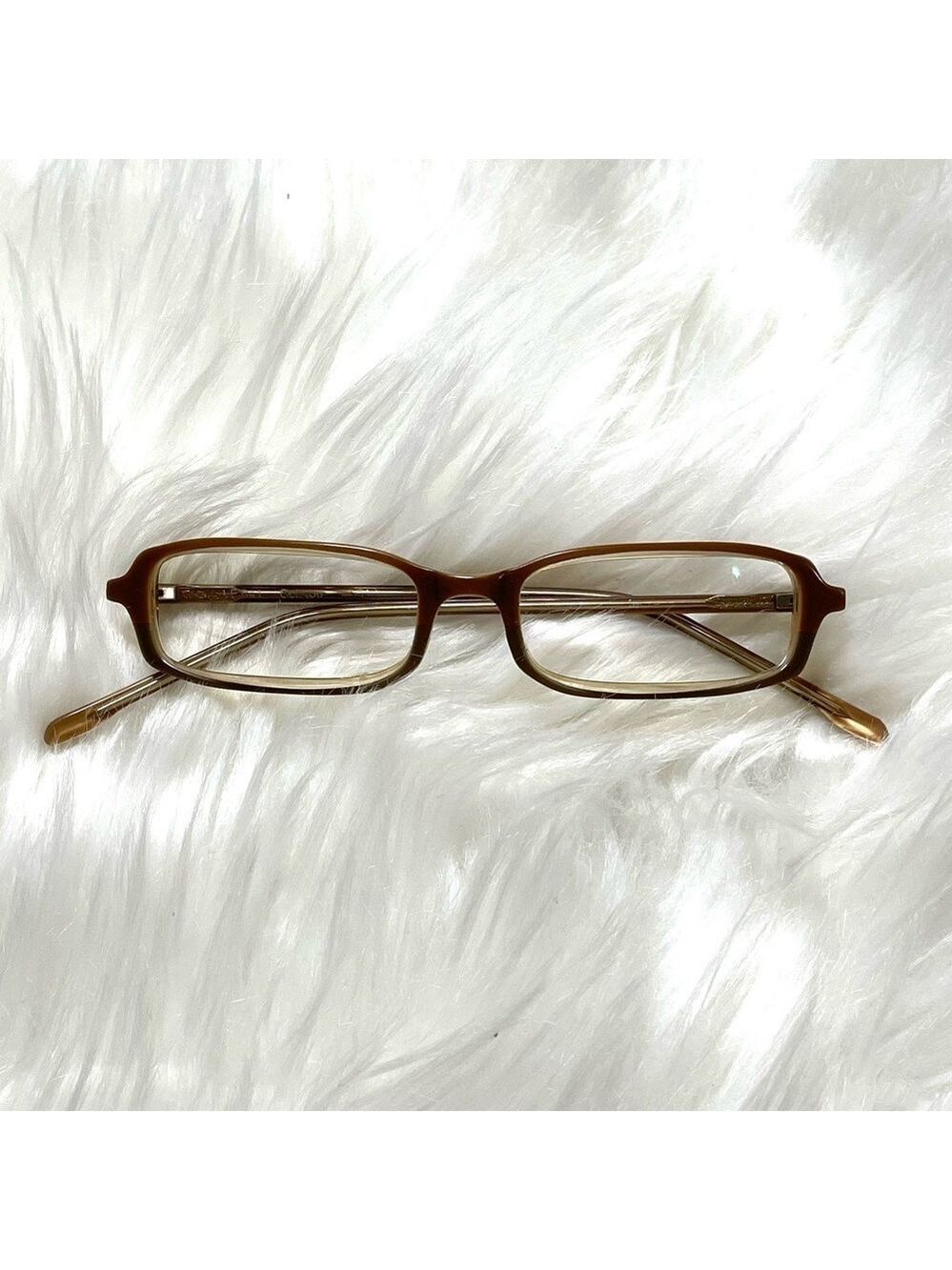 Vintage Eyeglasses Frames Eyewear Brown Plastic Rectangular